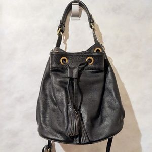 Navy Blue pebble leather bucket bag